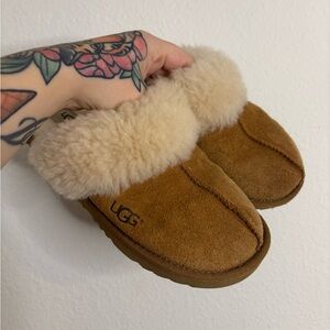 UGG Chestnut Suede Slippers with Shearling
